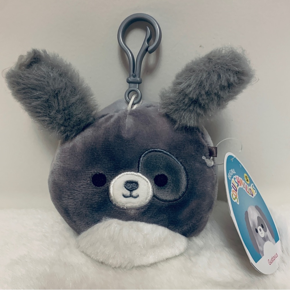 Squishmallow Gustavus Grey Puppy Dog. Clip On, 3.5” New